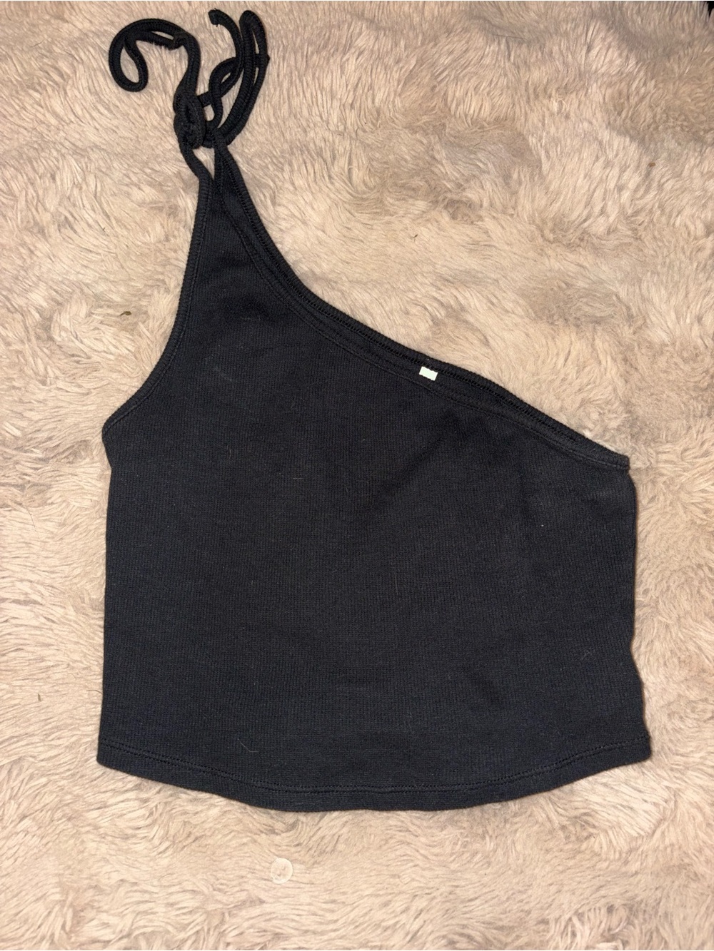 Black One-Shoulder Tie-Strap Women's Crop Tank Top